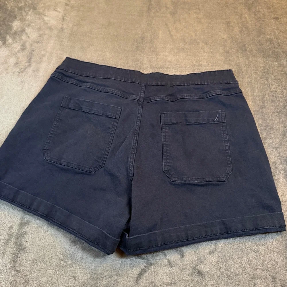 Nautica Jeans Chino Shorts Womens Extra Large Navy‎ Blue Elastic Waist Stretch